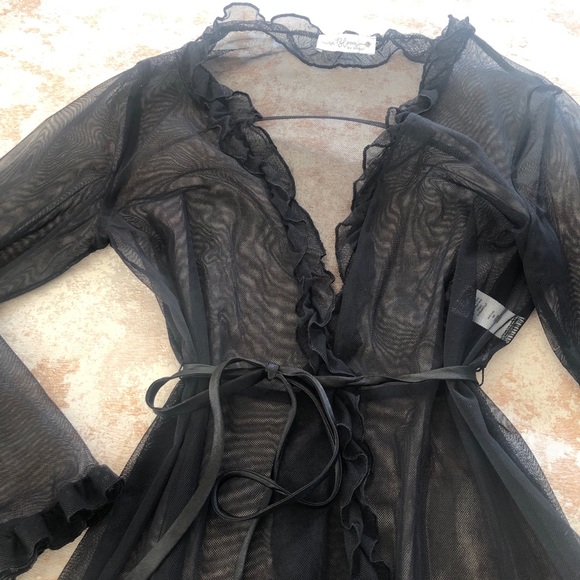 In Bloom by Jonquil Sheer Chiffon Wrap Robe, Black, XS-S - Picture 5 of 9